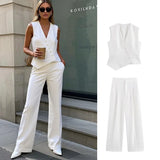 Ensemble femme sans manches col V asymétrique – pantalon large taille haute
