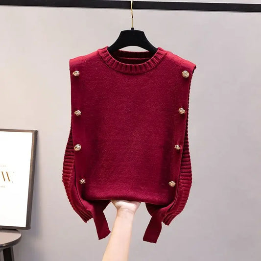 Gilet Femme Sans Manches – Pull Tricoté Col Rond Décontracté Printemps Automne.