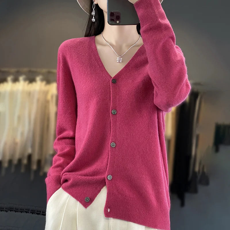 Cardigan Femme en Laine – Tricot Loose à Col V, Manches Longues | Collection.