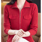 Cardigan Court Femme à Fermeture Zippée – Tricot Uni Col Revers Style Coréen Printemps Automne 2025.
