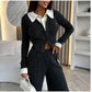 Ensemble Femme 2 Pièces – Haut Tricot Boutonné à Col Revers & Pantalon Loose, Style Décontracté Chic Automne | F-laglam.