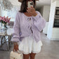 Cardigan Femme Élégant – Tricot Uni avec Lacet, Col Rond, Style Simple Chic |.