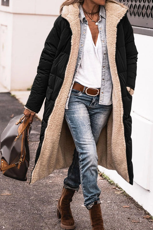 Manteau Long Femme Hiver – Veste Chaude en Laine & Polaire avec Capuche, Style Casual Chic | F-laglam.