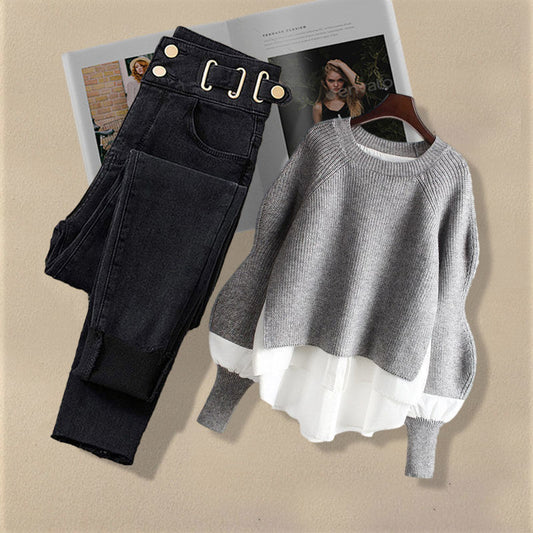 Ensemble femme printemps/automne 2024 – haut chemise deux-en-un et jean slim