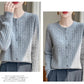 Cardigan Femme Blanc – Tricot Uni Col Rond Boutonné Manches Longues Automne Hiver 2025