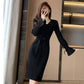 Robe pull femme automne/hiver – col V, manches évasées, coupe ajustée