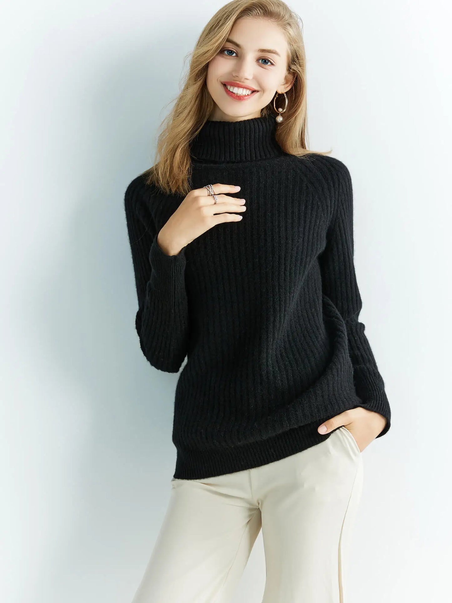 Pull Femme en Laine Mérinos 100 % – Col Roulé Tricoté Cachemire Automne Hiver