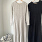 Robe pull longue femme hiver – maille torsadée chaude, coupe évasée élégante