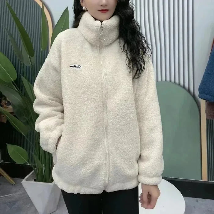 Veste Femme Hiver Épaissie – Polaire & Coton Chaud, Col Carré, Coupe Loose Amincissante.