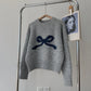 Pull Femme Gris avec Nœud – Col Rond Tricoté Doux Automne Hiver.
