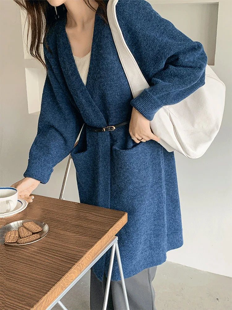 Cardigan Femme Épais à Poches – Tricot Loose Col V Décontracté Printemps Automne.