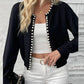 Cardigan Femme Blanc Élégant – Tricot Chic à Perles, Manches Longues Automne Hiver.
