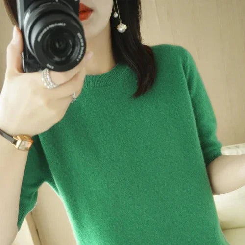 Pull Femme Slim à Manches Courtes – Tricot Col Rond Léger Printemps Été 2025 |