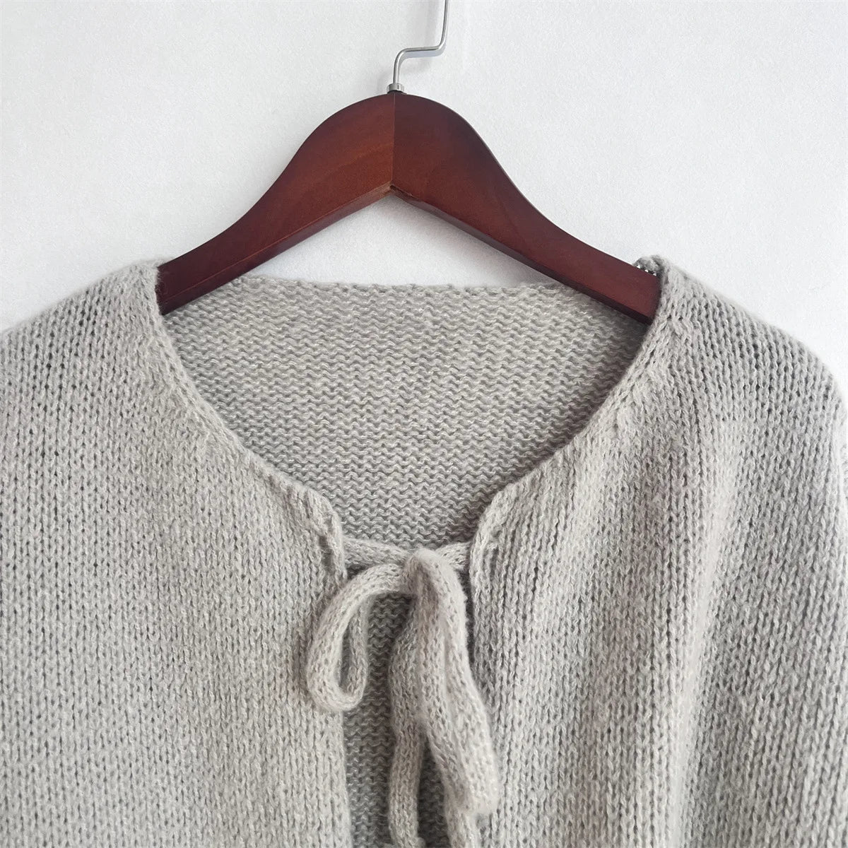 Cardigan Femme Élégant – Tricot Uni avec Lacet, Col Rond, Style Simple Chic |