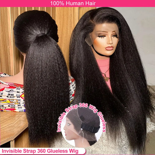 Perruque 360 Full Lace Kinky Straight – 250 % Densité, Invisi Strap, Glueless, Cordon Invisible | F-laglam.