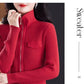 Cardigan Court Femme à Fermeture Zippée – Tricot Uni Col Revers Style Coréen Printemps Automne 2025.