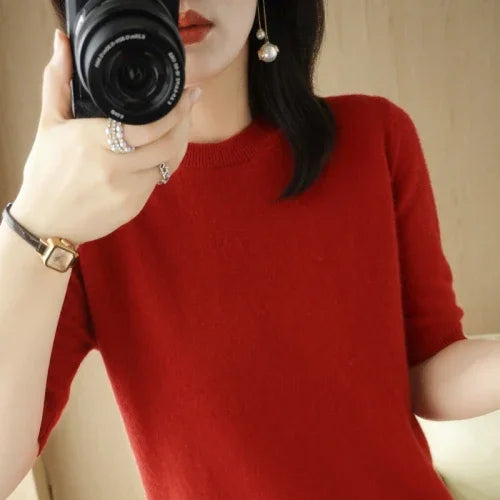 Pull Femme Slim à Manches Courtes – Tricot Col Rond Léger Printemps Été 2025 |