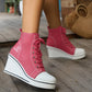 Women Sneakers 2024 New High Tops Wedge Fashion Platform Sneakers Woman Lace Up Height Increase Casual Canvas Shoes for Women