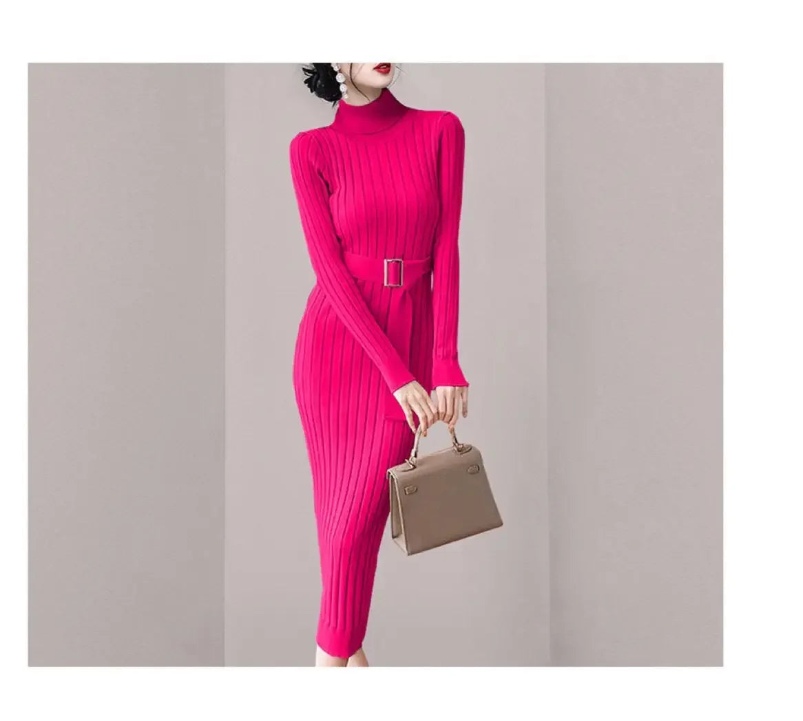 Robe Pull Longue Femme – Tricot Élastique Ajusté Style Coréen Élégant Automne Hiver