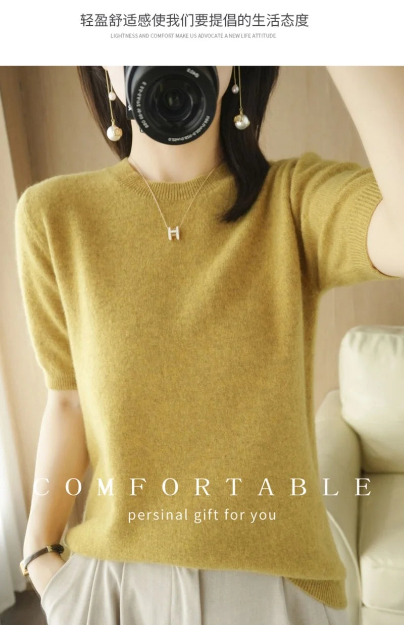 Pull Femme Slim à Manches Courtes – Tricot Col Rond Léger Printemps Été 2025 |.