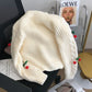 Cardigan Tricoté Femme avec Cerises 3D – Style Coréen Élégant Automne.