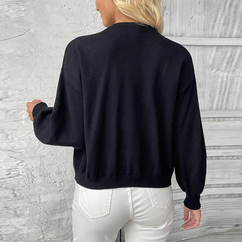 Cardigan Femme Blanc Élégant – Tricot Chic à Perles, Manches Longues Automne Hiver.