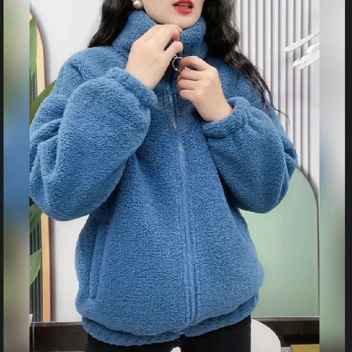 Veste Femme Hiver Épaissie – Polaire & Coton Chaud, Col Carré, Coupe Loose Amincissante.