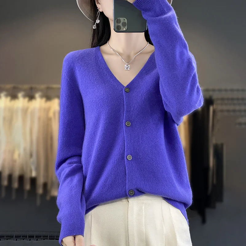 Cardigan Femme en Laine – Tricot Loose à Col V, Manches Longues | Collection.
