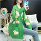 Cardigan Femme Loose – Tricot Cartoon avec Poches Mouton, Style Colorblock Automne Hiver.