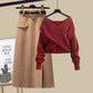 Ensemble Femme 2 Pièces – Pull Col V Tricoté & Jupe Taille Haute, Outfit Chic Coréen.