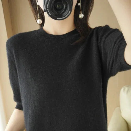 Pull Femme Slim à Manches Courtes – Tricot Col Rond Léger Printemps Été 2025 |