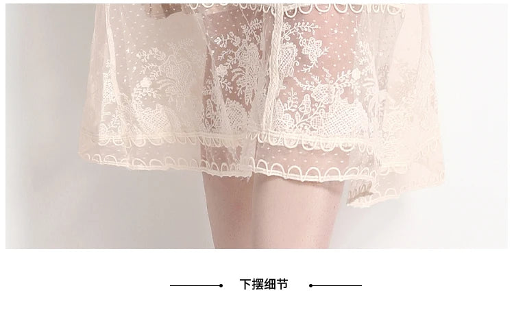Robe midi femme à fleurs brodées – manches courtes, style vintage élégant