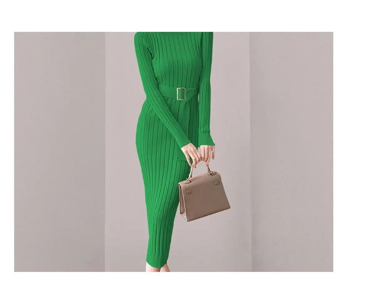 Robe Pull Longue Femme – Tricot Élastique Ajusté Style Coréen Élégant Automne Hiver