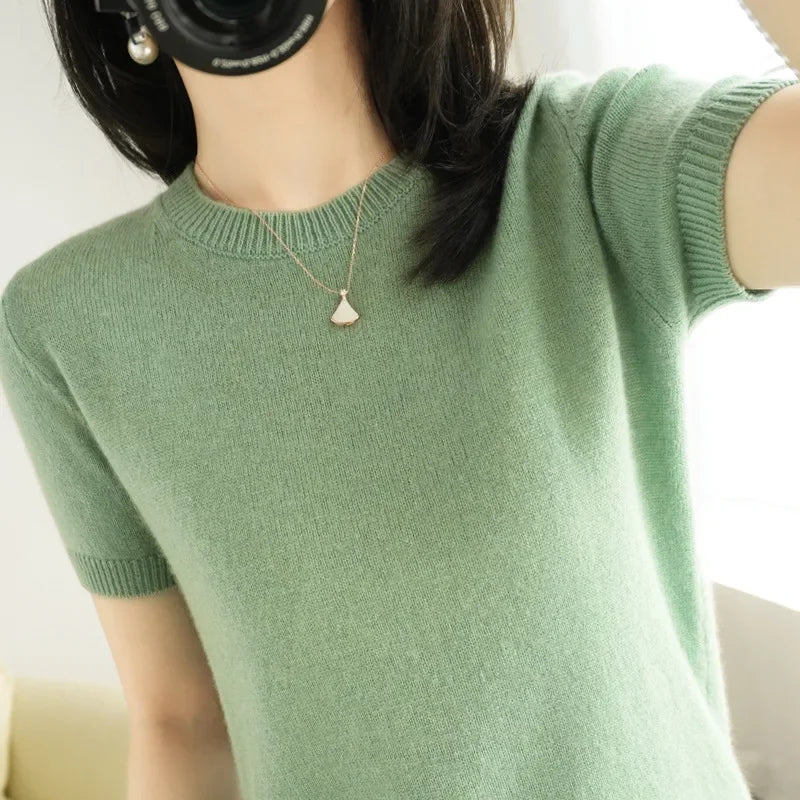 Pull Femme Slim à Manches Courtes – Tricot Col Rond Léger Printemps Été 2025 |