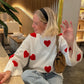 Pull Femme Sweet Heart – Tricot Vintage Loose à Col Rond, Manches Longues.