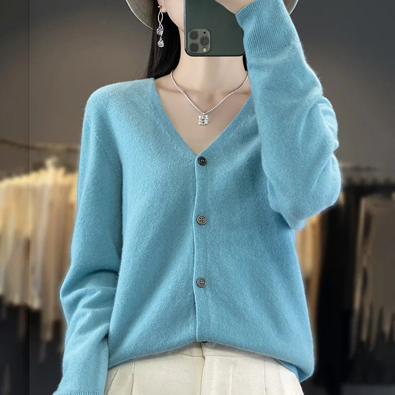 Cardigan Femme en Laine – Tricot Loose à Col V, Manches Longues | Collection.