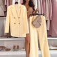 Tailleur Femme 2 Pièces Jaune Citron – Blazer Élégant Manches Longues & Pantalon Droit Taille Haute Printemps 2025 | F-laglam.