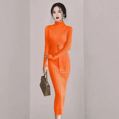 Robe Pull Longue Femme – Tricot Élastique Ajusté Style Coréen Élégant Automne Hiver
