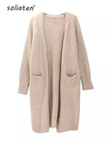 Cardigan Femme Épais à Poches – Tricot Loose Col V Décontracté Printemps Automne.