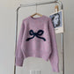 Pull Femme Gris avec Nœud – Col Rond Tricoté Doux Automne Hiver.