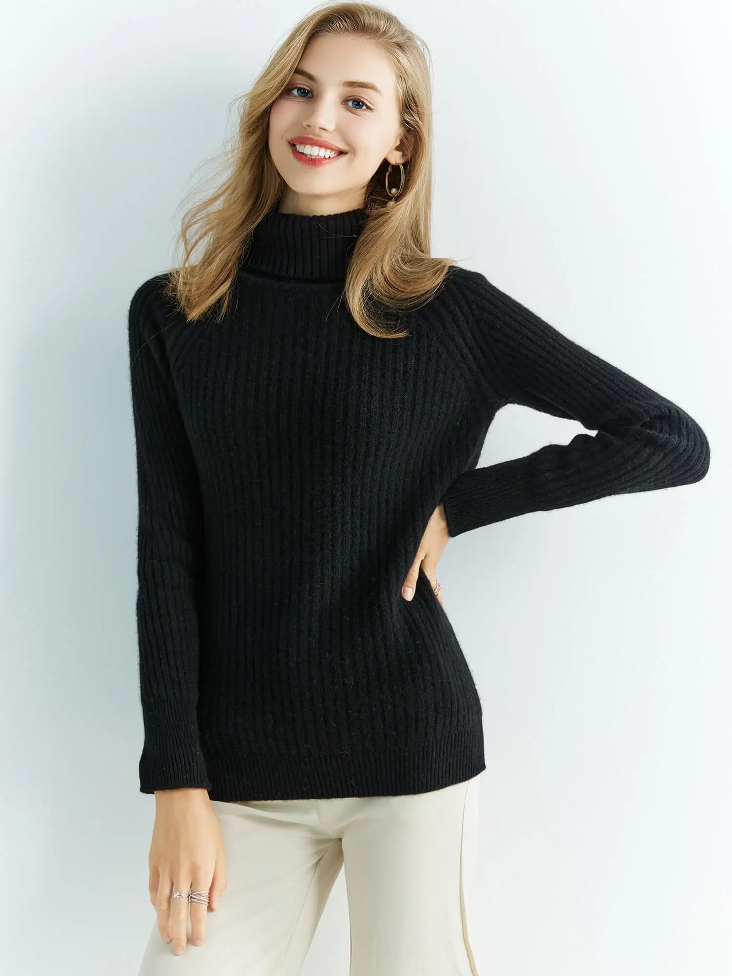 Pull Femme en Laine Mérinos 100 % – Col Roulé Tricoté Cachemire Automne Hiver