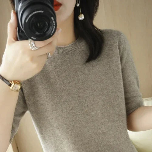 Pull Femme Slim à Manches Courtes – Tricot Col Rond Léger Printemps Été 2025 |.