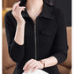 Cardigan Court Femme à Fermeture Zippée – Tricot Uni Col Revers Style Coréen Printemps Automne 2025