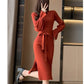 Robe pull femme automne/hiver – col V, manches évasées, coupe ajustée