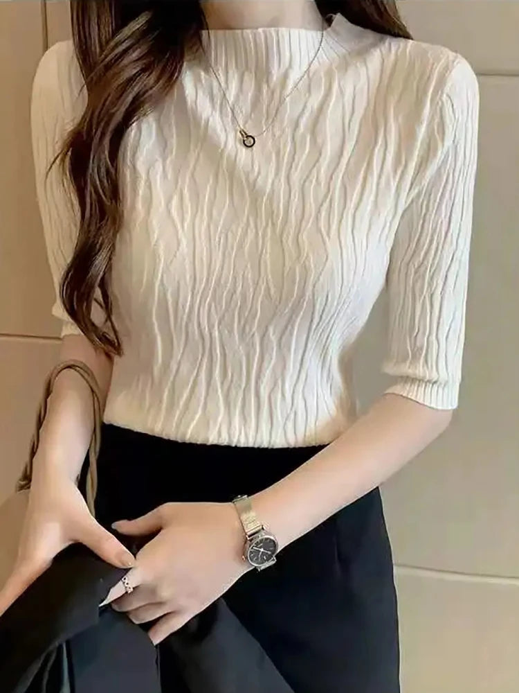 Pull Femme Slim à Manches Courtes – Mode Coréenne Printemps Été | F-laglam.