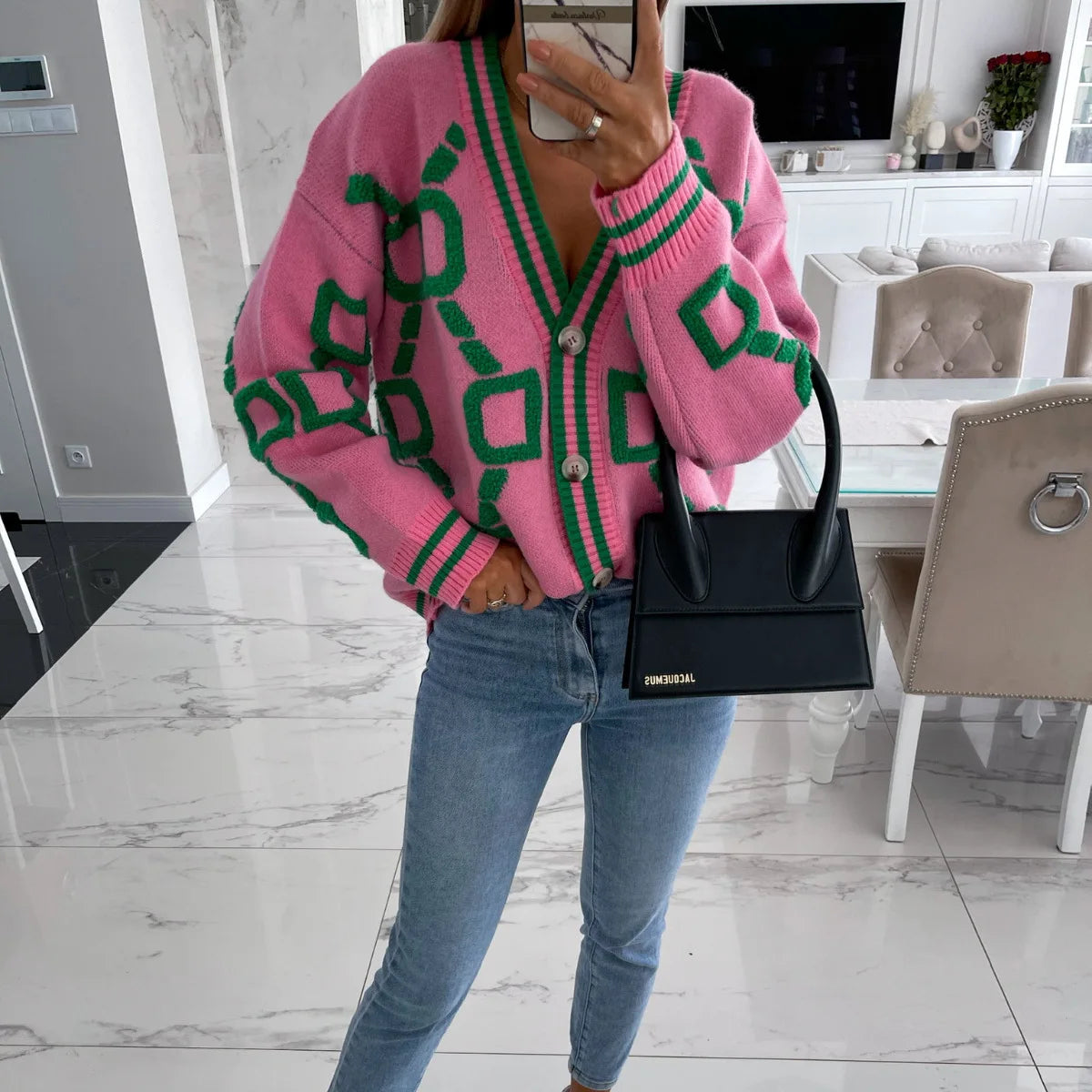 Pull Femme Sweet Heart – Tricot Vintage Loose à Col Rond, Manches Longues
