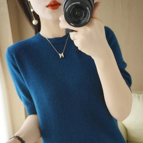 Pull Femme Slim à Manches Courtes – Tricot Col Rond Léger Printemps Été 2025 |