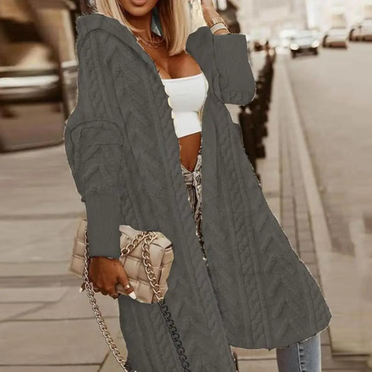 Cardigan Long Femme Oversize – Tricot Uni Chic Longueur Genou Automne Hiver | F-laglam.