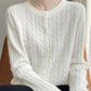 Cardigan Femme Blanc – Tricot Uni Col Rond Boutonné Manches Longues Automne Hiver 2025