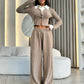 Ensemble Femme 2 Pièces – Haut Tricot Boutonné à Col Revers & Pantalon Loose, Style Décontracté Chic Automne | F-laglam.